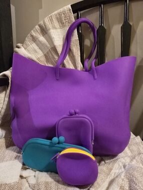 🔥BEACH BAG 4pc Set  Purple Women's Tote Bag with Matching Pouches
